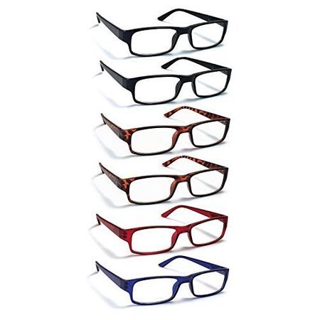 BOOST EYEWEAR Reading Glasses, Traditional Frames in Black, Tortoise Shell, Blue and Red, 6PK 27300